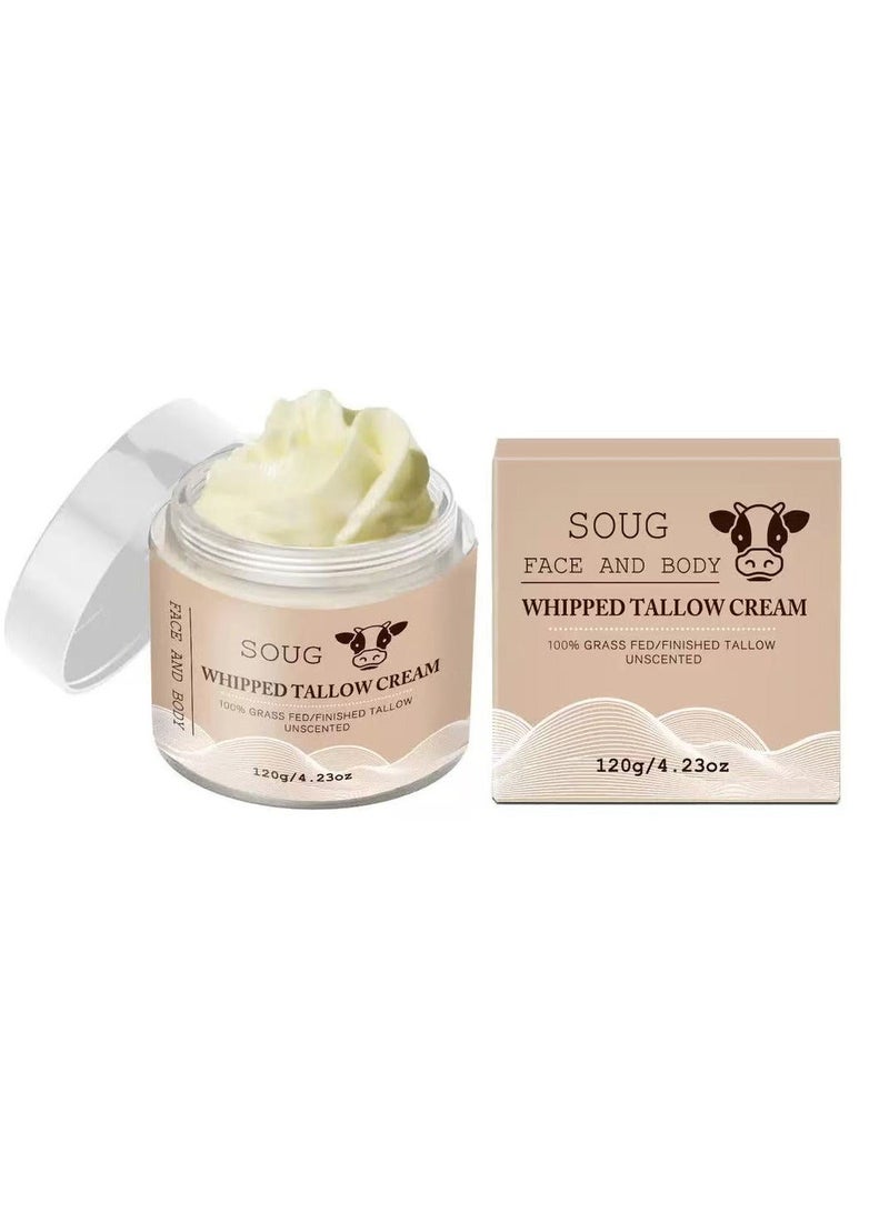 SOUG 100% Grass Fed Beef Tallow for Skin Care - Face + Body - Whipped Moisturizer for Sensitive Skin - Natural Lotion, 4 FL. oz. (Unscented) - Image 1